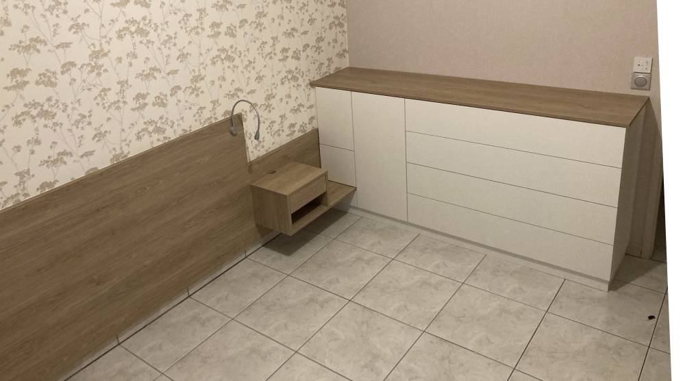 tête de lit avec commode en mélémine %22touch%22